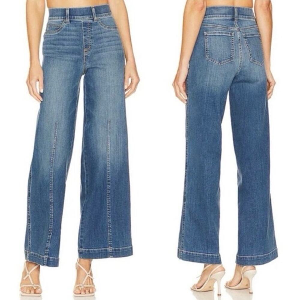 SPANX Seamed Front Wide Leg Jeans Vintage Indigo High Rise Stretch Denim Sz XL
